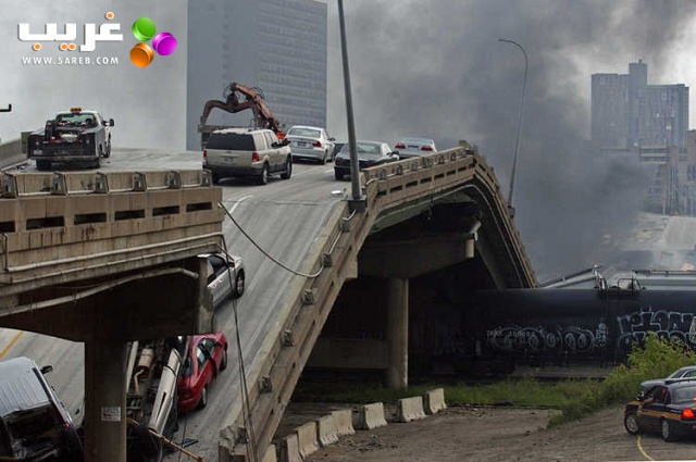 حادث سير مؤلم  بسبب انهيار جسر كبير